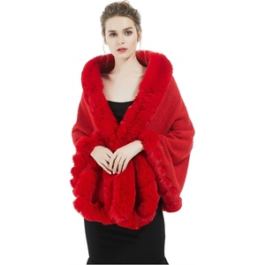 image:imageBEAUTELICATE Women Faux Fur Shawl Bridal Cape Wedding Faux Lambs Wool ShrugRed