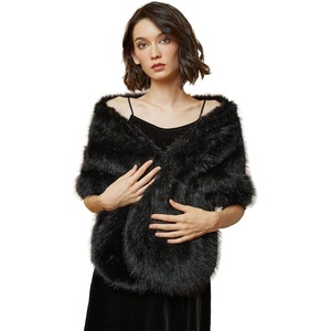image:imageBEAUTELICATE Women Faux Fur Shawl Cover Up Stole Shrug Winter Bridal Wedding WrapBlack