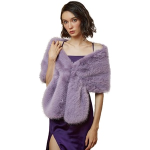 image:imageBEAUTELICATE Women Faux Fur Shawl Cover Up Stole Shrug Winter Bridal Wedding WrapLilac