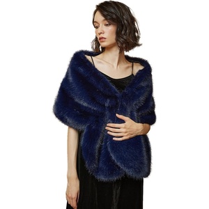 image:imageBEAUTELICATE Women Faux Fur Shawl Cover Up Stole Shrug Winter Bridal Wedding WrapNavy Blue