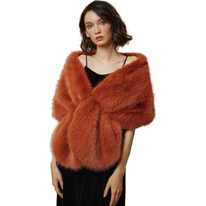 image:imageBEAUTELICATE Women Faux Fur Shawl Cover Up Stole Shrug Winter Bridal Wedding WrapWindsor Brown