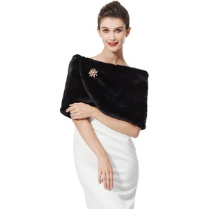 image:imageBEAUTELICATE Women Faux Fur Shawl Shrug Bridal Stole Wrap for Winter Wedding PartyBlack