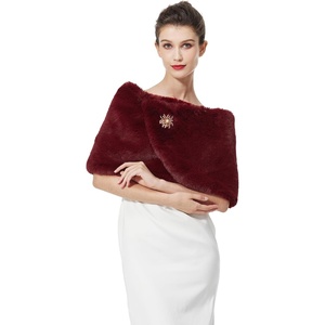 image:imageBEAUTELICATE Women Faux Fur Shawl Shrug Bridal Stole Wrap for Winter Wedding PartyBurgundy
