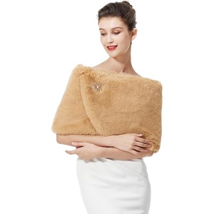 image:imageBEAUTELICATE Women Faux Fur Shawl Shrug Bridal Stole Wrap for Winter Wedding PartyCamel