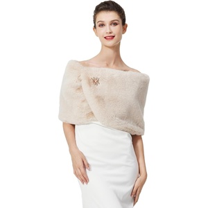 image:imageBEAUTELICATE Women Faux Fur Shawl Shrug Bridal Stole Wrap for Winter Wedding PartyChampagne