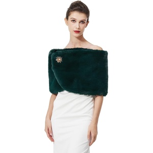 image:imageBEAUTELICATE Women Faux Fur Shawl Shrug Bridal Stole Wrap for Winter Wedding PartyDark Green