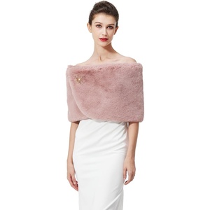 image:imageBEAUTELICATE Women Faux Fur Shawl Shrug Bridal Stole Wrap for Winter Wedding PartyDusty Rose