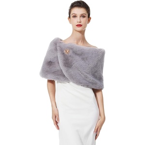 image:imageBEAUTELICATE Women Faux Fur Shawl Shrug Bridal Stole Wrap for Winter Wedding PartyLight Grey