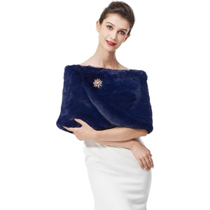image:imageBEAUTELICATE Women Faux Fur Shawl Shrug Bridal Stole Wrap for Winter Wedding PartyNavy Blue