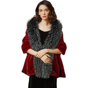 image:imageBEAUTELICATE Women Faux Mink Fur Shawl Faux Fox Fur Trim Cover Up Stole Shrug Bridal Wedding WrapBurgundy