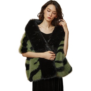 image:imageBEAUTELICATE Women Faux Mink Fur Shawl Faux Fox Fur Trim Cover Up Stole Shrug Bridal Wedding WrapGreen