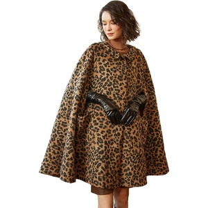 image:imageBEAUTELICATE Women Wool Blend Cape Slit Sleeve 2 Pockets Turn Down Collar Elegant PonchoLeopard