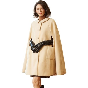 image:imageBEAUTELICATE Women Wool Blend Cape Slit Sleeve 2 Pockets Turn Down Collar Elegant PonchoLight Buff