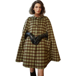 image:imageBEAUTELICATE Women Wool Blend Cape Slit Sleeve 2 Pockets Turn Down Collar Elegant PonchoPlaid