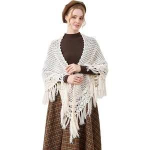 image:imageBEAUTELICATE Women Wool Blend Shawl Fringe Shawl Tassel Knitted Blanket ShawlsCream
