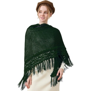 image:imageBEAUTELICATE Women Wool Blend Shawl Fringe Shawl Tassel Knitted Blanket ShawlsForest Green