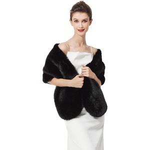image:imageBEAUTELICATE Womens Faux Fur Shawl Stoles Wrap Faux Fur Scarf for Bridal Wedding PartyBlack