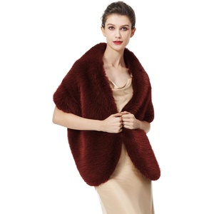 image:imageBEAUTELICATE Womens Faux Fur Shawl Stoles Wrap Faux Fur Scarf for Bridal Wedding PartyBurgundy