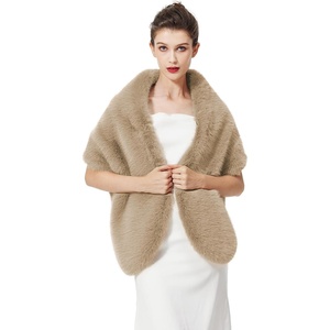 image:imageBEAUTELICATE Womens Faux Fur Shawl Stoles Wrap Faux Fur Scarf for Bridal Wedding PartyCamel