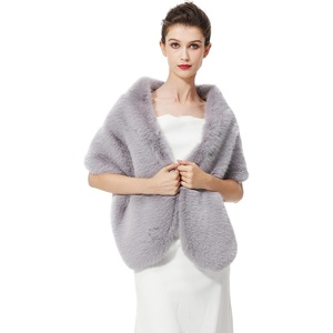 image:imageBEAUTELICATE Womens Faux Fur Shawl Stoles Wrap Faux Fur Scarf for Bridal Wedding PartyGrey