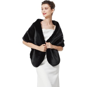 image:imageBEAUTELICATE Womens Faux Fur Shawl Winter Wedding Stoles Wrap for Bridal Evening PartyBlack