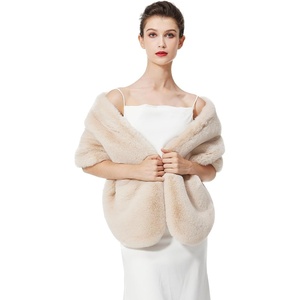 image:imageBEAUTELICATE Womens Faux Fur Shawl Winter Wedding Stoles Wrap for Bridal Evening PartyChampagne