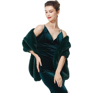 image:imageBEAUTELICATE Womens Faux Fur Shawl Winter Wedding Stoles Wrap for Bridal Evening PartyDark Green
