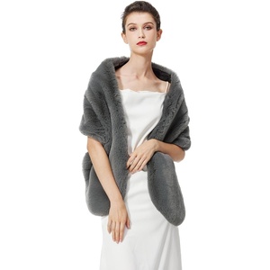 image:imageBEAUTELICATE Womens Faux Fur Shawl Winter Wedding Stoles Wrap for Bridal Evening PartyDark Grey