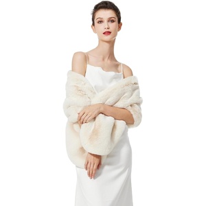 image:imageBEAUTELICATE Womens Faux Fur Shawl Winter Wedding Stoles Wrap for Bridal Evening PartyIvory