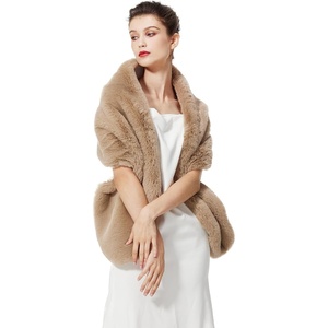 image:imageBEAUTELICATE Womens Faux Fur Shawl Winter Wedding Stoles Wrap for Bridal Evening PartyKhaki