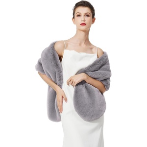 image:imageBEAUTELICATE Womens Faux Fur Shawl Winter Wedding Stoles Wrap for Bridal Evening PartyLight Grey