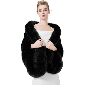 image:imageBEAUTELICATE Womens Faux Fur Shawl Wrap Stoles for Bridal Wedding DressesBlack