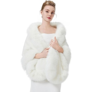 image:imageBEAUTELICATE Womens Faux Fur Shawl Wrap Stoles for Bridal Wedding DressesIvory