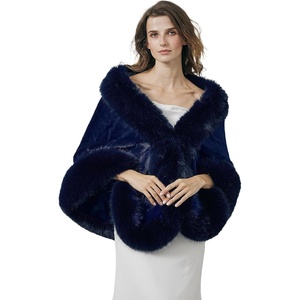 image:imageBEAUTELICATE Womens Faux Fur Shawl Wrap Stoles for Bridal Wedding DressesNavy Blue