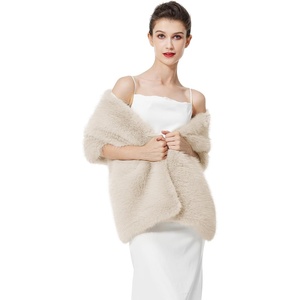 image:imageWomen Faux fur Shawl Wrap for Wedding Shrug Bridal Stole Bridesmaids Cape Winter Cover UpBeige