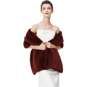 image:imageWomen Faux fur Shawl Wrap for Wedding Shrug Bridal Stole Bridesmaids Cape Winter Cover UpBurgundy