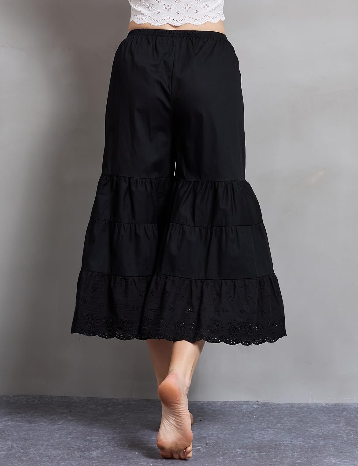 image:imageBEAUTELICATE Bloomers for Women 100 Cotton Wide Leg Half Slip Lace Trim Vintage Pettipants UnderdressBlack