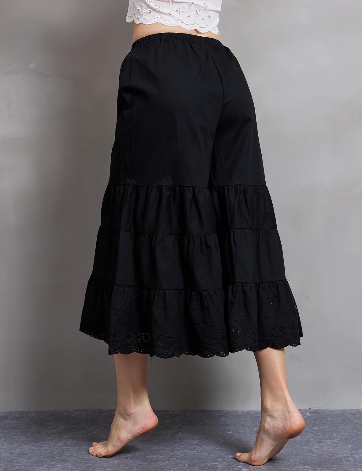 image:imageBEAUTELICATE Bloomers for Women 100 Cotton Wide Leg Half Slip Lace Trim Vintage Pettipants UnderdressBlack
