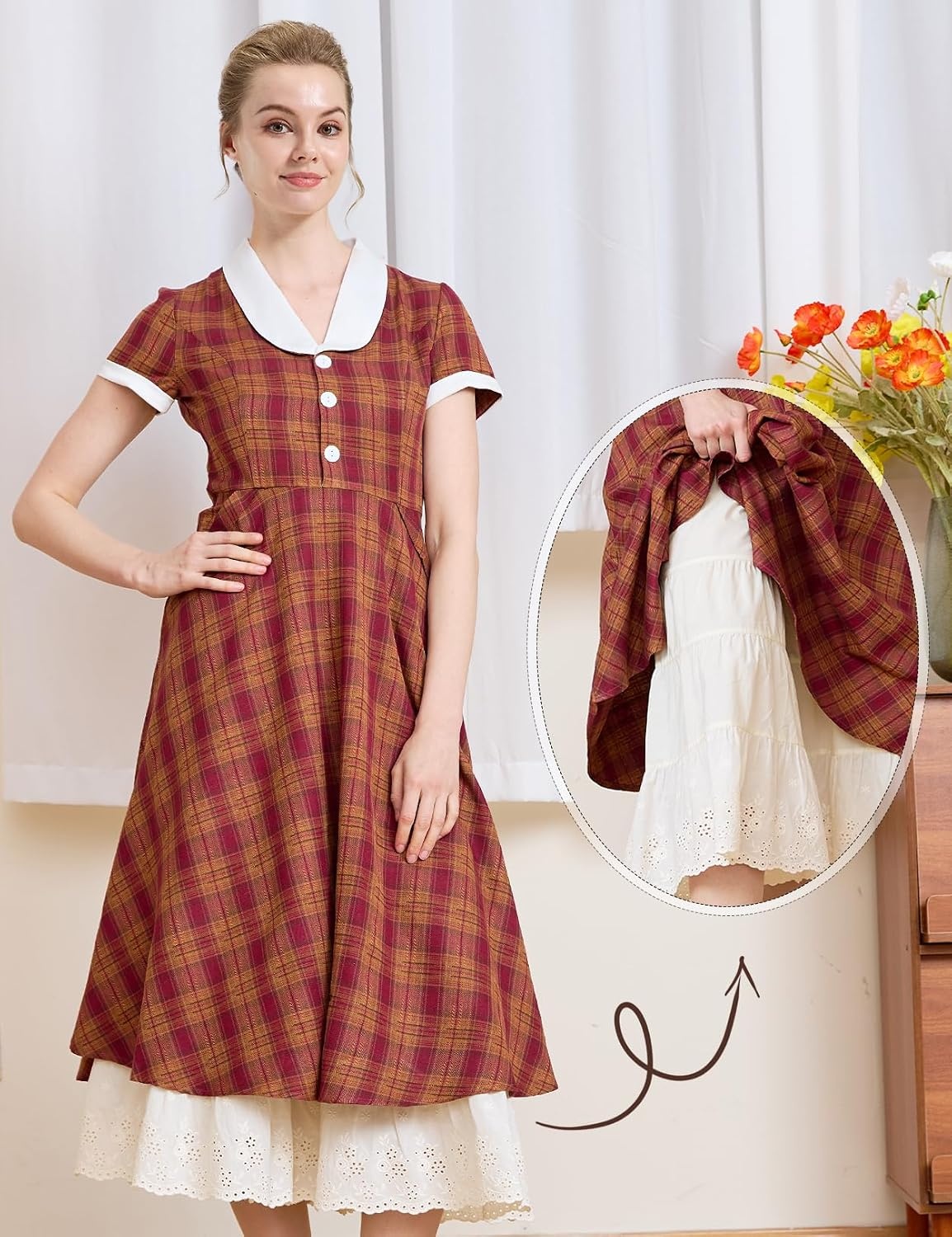 image:imageBEAUTELICATE Bloomers for Women 100 Cotton Wide Leg Half Slip Lace Trim Vintage Pettipants UnderdressCream