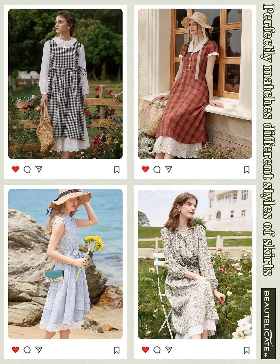 image:imageBEAUTELICATE Bloomers for Women 100 Cotton Wide Leg Half Slip Lace Trim Vintage Pettipants UnderdressCream