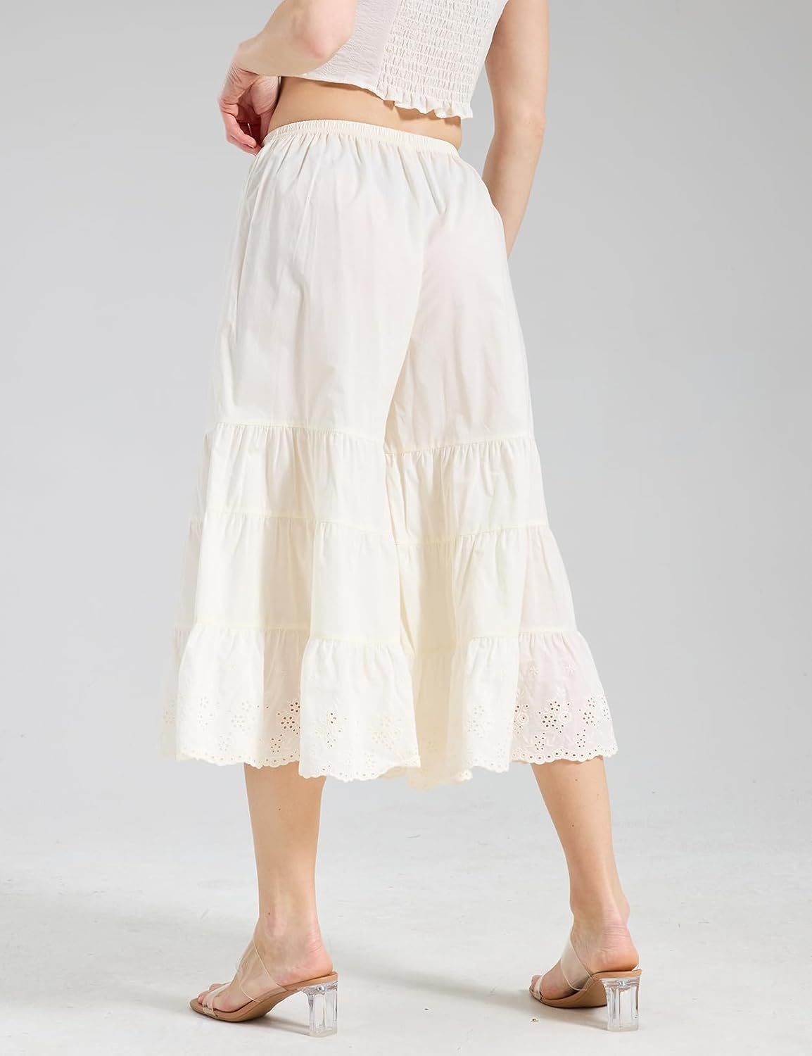 image:imageBEAUTELICATE Bloomers for Women 100 Cotton Wide Leg Half Slip Lace Trim Vintage Pettipants UnderdressCream