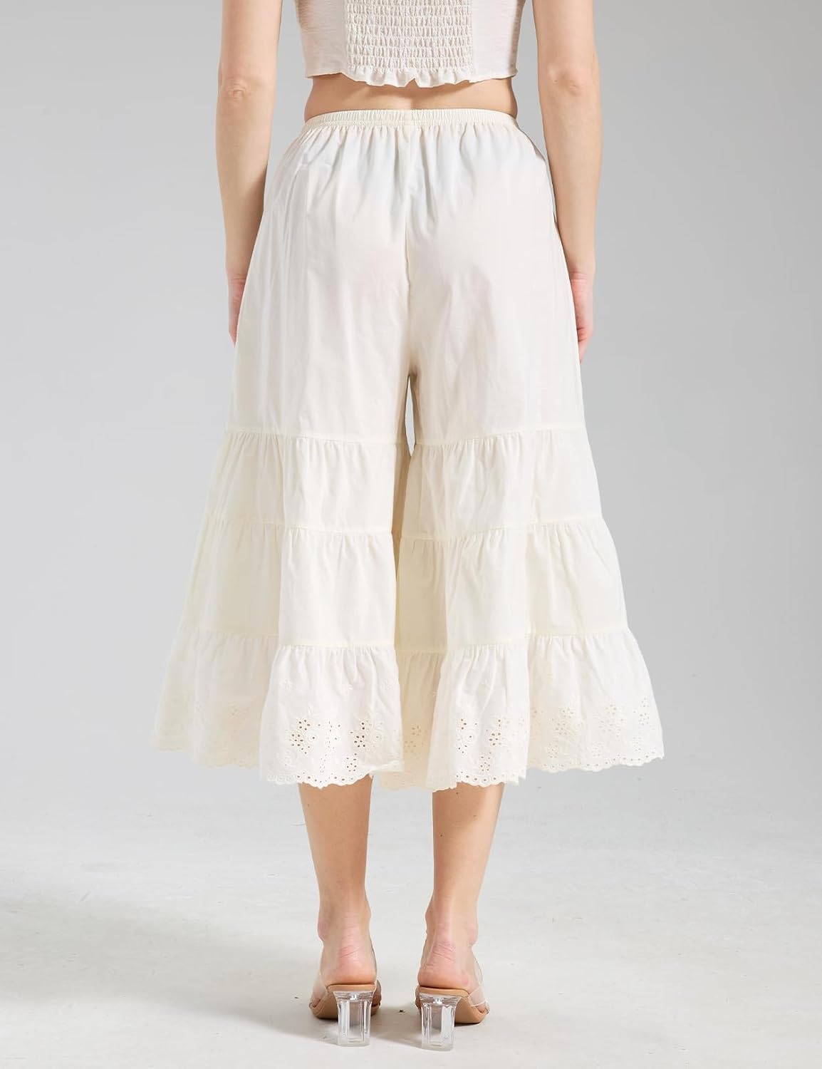 image:imageBEAUTELICATE Bloomers for Women 100 Cotton Wide Leg Half Slip Lace Trim Vintage Pettipants UnderdressCream