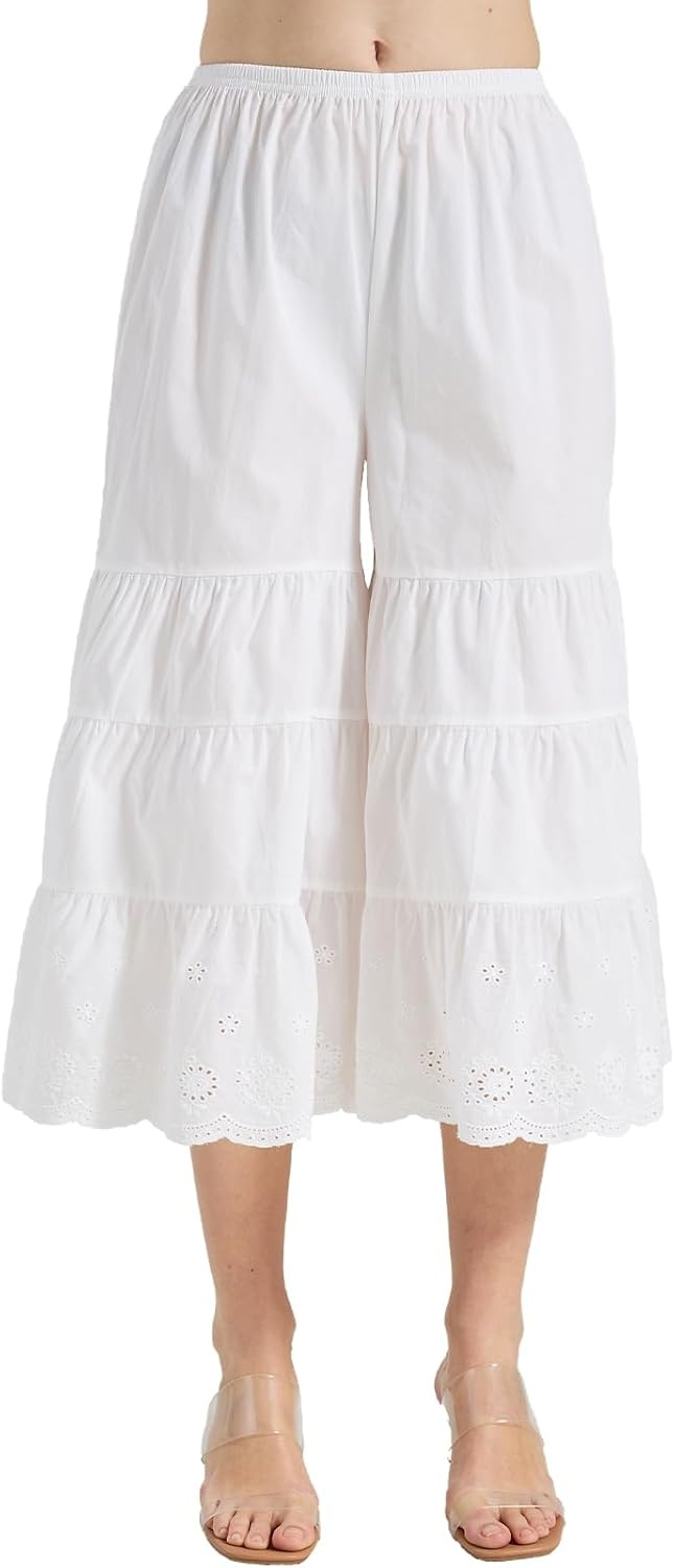 image:imageBEAUTELICATE Bloomers for Women 100 Cotton Wide Leg Half Slip Lace Trim Vintage Pettipants UnderdressIvory
