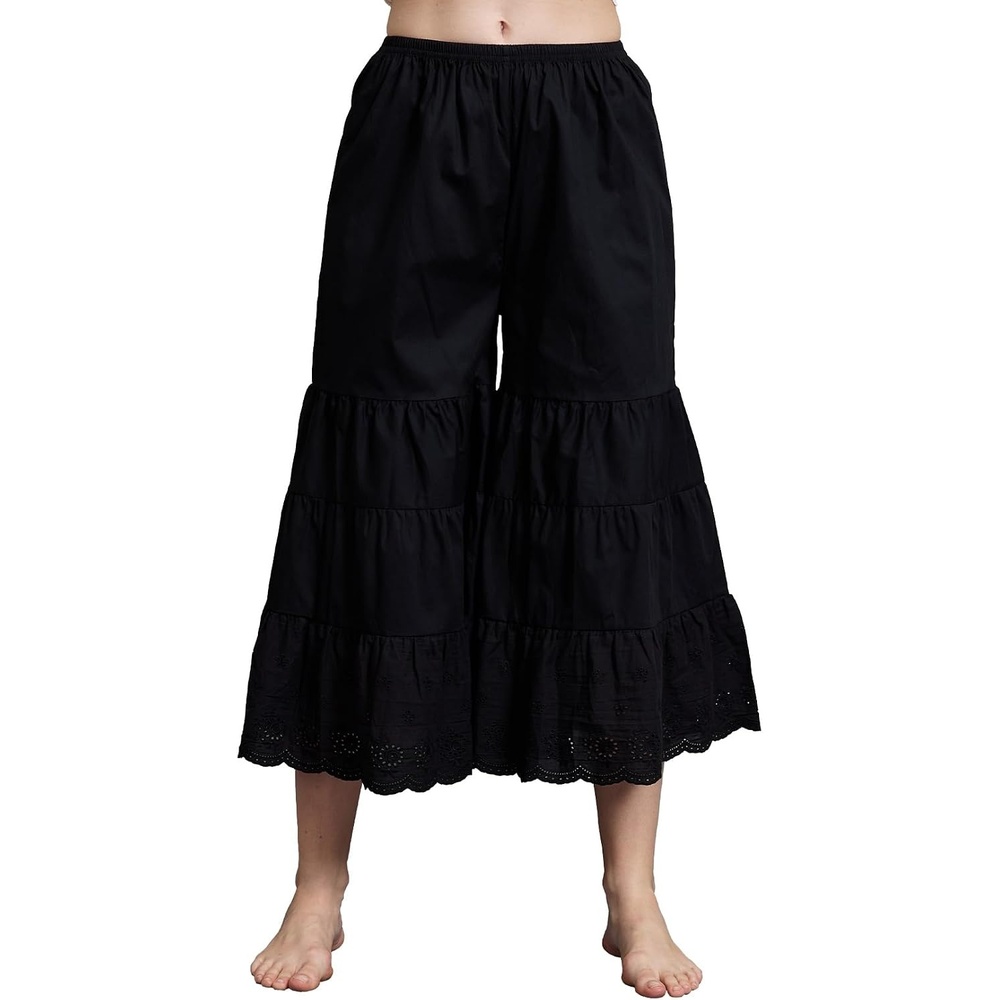 image:imageBEAUTELICATE Bloomers for Women 100 Cotton Wide Leg Half Slip Lace Trim Vintage Pettipants UnderdressBlack