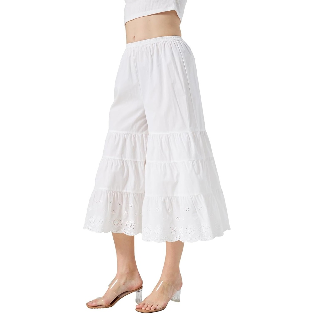 image:imageBEAUTELICATE Bloomers for Women 100 Cotton Wide Leg Half Slip Lace Trim Vintage Pettipants UnderdressIvory