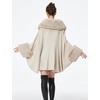 image:imageBEAUTELICATE Women Faux Fur Shawl Winter Wrap Sleeveless Coat Cape with Fur Trim Cardigan CloakBeige