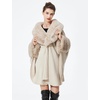 image:imageBEAUTELICATE Women Faux Fur Shawl Winter Wrap Sleeveless Coat Cape with Fur Trim Cardigan CloakBeige