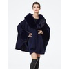 image:imageBEAUTELICATE Women Faux Fur Shawl Winter Wrap Sleeveless Coat Cape with Fur Trim Cardigan CloakDark Blue