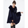 image:imageBEAUTELICATE Women Faux Fur Shawl Winter Wrap Sleeveless Coat Cape with Fur Trim Cardigan CloakDark Blue