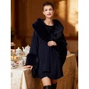 image:imageBEAUTELICATE Women Faux Fur Shawl Winter Wrap Sleeveless Coat Cape with Fur Trim Cardigan CloakDark Blue